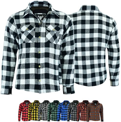 BULLDT Motorradhemd Herren mit abnehmbare CE-Protektoren - Klassisch 100% Baumwolle Holzfäller Flanellhemd - Biker Motorradjacke Hergestellt mit Aramid-Kevlar-Futter - Mit Schutz (EN 1621-1) Weiß - 52