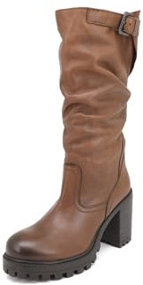 QUEEN HELENA Stivali di Pelle con Tacco Plateau con Fibbia Plateau invernali Casual Comodi Donna QH21 (Marrone, 40)
