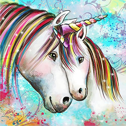 Einhorn 5D Diamond Painting Set für Kinder, POENOEN DIY Bilder Diamant Malerei Kits für Erwachsene, Runder Steine Diamond Art für Zuhause Dekor/Weihnachten (30x30cm)