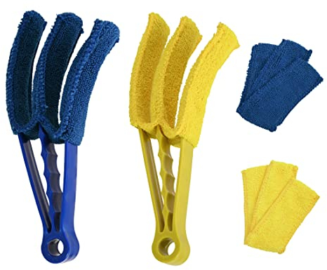 Heilmetz 2 Stück Heizkörperbürste Reinigungsbürste Mikrofaser waschbar abnehmbaren Lamellenreiniger, Jalousienreiniger, Staubwedel-für Auto Reinigung, Klimaanlage, Handtuchheizkörper (Blau&Gelb)
