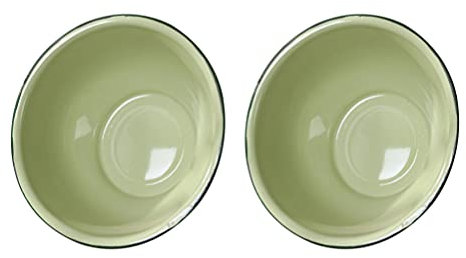 HEMOTON Camping Bowls Green Large Enamel Bowl Enamelware Basin: 2pcs 20cm Retro Salad Mixing Bowl Kitchen Serving Dishes Farmhouse Soup Bowl Vintage Ramen Noodle Bowl Green Enamelware Bowls