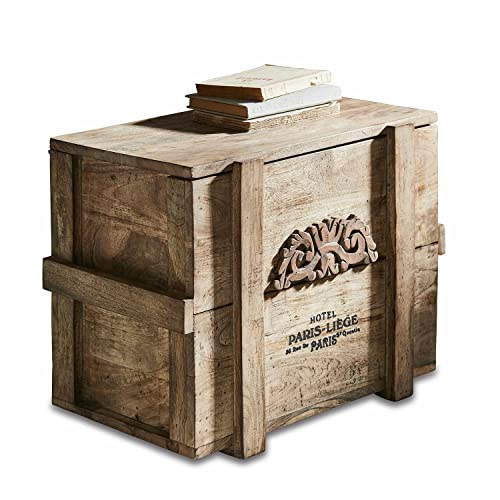Loberon Truhe Boetica, Handgedrechselt, Nostalgischer Charme, Antik-Finish, Aufbewahrung, Beistelltisch, Mangoholz, antikbraun