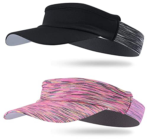 Arcweg Visor Elastisch Sonnenschild Mit Frottee Stirnband Tragbar Schweißaufnehmbar Sonnenhut Visor Hat Sport Cap Schirm für Tennis Running Golf Wandern (Schwarz+Rot, One Size)