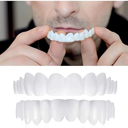 2 Paires Faux Dentier, Dent Provisoire Fausse Dent Dentier Amovible Haut Et Bas, Facette Prothese Dentaire, Fausses Dents Alternatives Au Blanchiment Des Dents Pour Hommes Et Femmes, Avec Boite