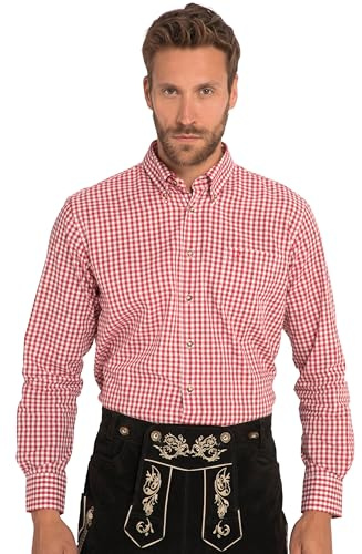 JP 1880 Herren große Größen Übergrößen Menswear L-8XL Karohemd, Trachten, Langarm, Buttondown-Kragen, Modern Fit, bis 8 XL hellrot L 748509520-L