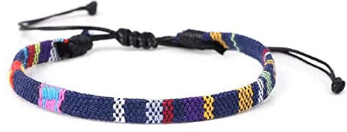 Wagoodter Bracelet extensible tissé réglable Bracelet de cheville tressé unisexe plage corde mince colorée (Bleu&Jaune)