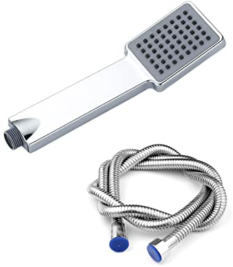 Square Slim Shower Head Rectangle 1 Mode Shower with Shower Hose 1.5 m Slim High Pressure Shower Head Rainfall Hand Held Water Saving Bathroom Handshower