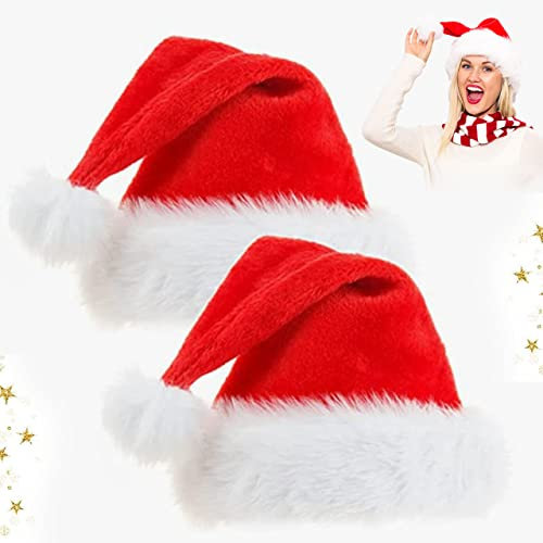 Mütze Weihnachten, 2 Stück Weihnachtsmützen, Klassische rote Weihnachtsmütze, Nikolausmütze für Erwachsene und Kinder, Nikolausmütze plüsche, für Weihnachtsfeierdekoration und Neujahrsgeschenk