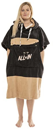 ALL-IN - Poncho Coupe en V pour Homme - Surf, Bain et Plage - Tissu Eponge Velours 380g/m² 100% Coton - Capuche et 2 Poches - Taille Unique - Noir/Rose Foncé