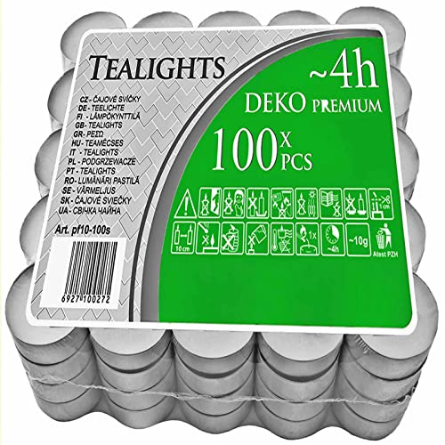 200 Stück Teelichter Premium Qualität in 100er Packs weiss über 4 Stunden lange Brenndauer Rußfrei unbeduftet Aluminium Hülle Kerzen Stövchen Gastro Deko Party Großpackung