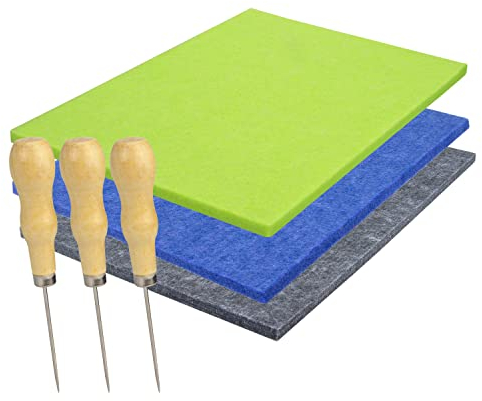 Lifuncren 3 Pezzi Punteruolo e Tappetino per Bambini Kit,30 x 20 cm,con 3 Punteruolo per Legno Tappetino Feltro per Bambini Tappetini Feltro per Punteruoli Cucito e Creazioni Fai da Te (3 Colori)