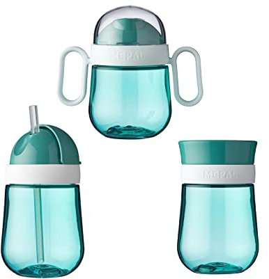 Mepal - Mio Trinklernbecher 3er Set - Antitropf-Henkelbecher 200 ml - 360° Trinklernbecher 300 ml - Strohhalmbecher 300 ml - Lernbecher für Kinder ab 6 Monaten - Auslaufsicher - Deep Turquoise