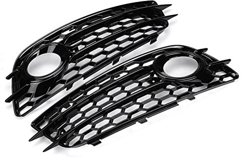 Front Grill 1 Paar Wabengitter Auto Nebelscheinwerfer Abdeckung Grill Grill Für A4 B8 Für S-Linien S4 2008-2012 8K0807681C 8K0807682C Nieren Kühlergrill (Farbe : Glänzend schwarz)