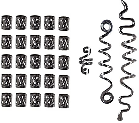 LICHENGTAI 28 Pieces Dreadlocks Jewelry Hair Spiral Clips, Hair Dreadlocks Accessories, Metal Cuffs Hair Braiding Beads, Adjustable Hair Jewelry Braids Accessories for Women Men Braids Decoration