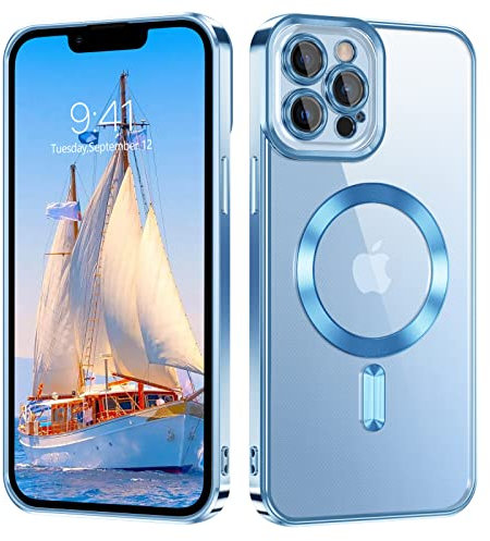 DUEDUE Magnetic Clear for iPhone 13 Pro Max Case, [Compatible with Magsafe] Wireless Charging Shockproof Protection, Scratch-Resistant Slim Phone Cover Women Men Case for iPhone 13 Pro Max 6.7, Blue