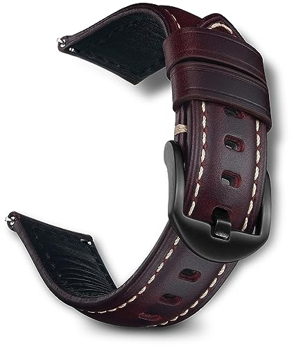 RoYiio Öl-Wachs-Leder Armband für Anstoßbreite 22mm, Weich und Bequem, mit Schnellverschluss, ErsatzArmband Kompatibel mit Amazfit/Xiaomi/Huawei/Samsung/Garmin Series - Weinrot