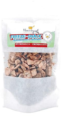 I Love My Cat Hochwertige Freeze-Snacks für Katzen mit Hühnerherzen (gefriergetrocknet), gut bekömmlich, kohlenhydratarm und ohne künstliche Zusatzstoffe - 25 g