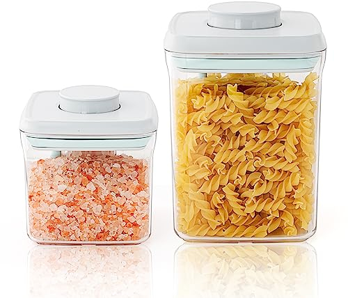 Tourdeus Pop Air Tight Containers Stackable- 2-Pack Cereal Storage Containers with Lids Airtight, Leakproof Pop Up Containers for Organizing, 1.5Qt & 0.5Qt