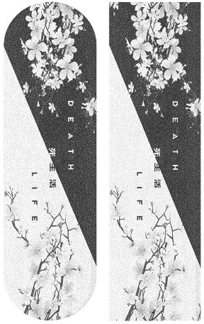aportt Skateboard Grip Tape, 33x9 inch, Sakura-Death Life, Black White Cherry Blossom, PVC, Non-Slip, for Longboard, Roller Board, Stair Treads