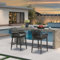 PURPLE LEAF Rivera Barhocker 2er-Set, Alu-Gestell Barstühle mit Lehne & Fußstütze, Outdoor-Tresenhocker Rattan, modern Bistrohocker mit gepolsterten Sitzen, Anthrazit