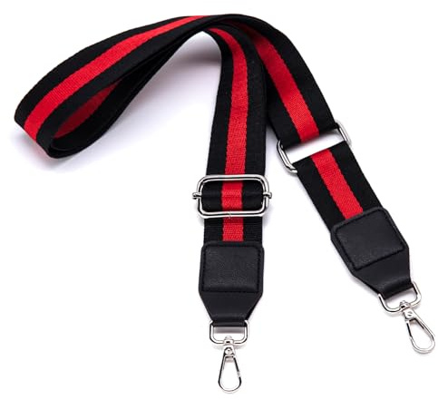 S&loyoe Ersatzriemen mit silberfarbener Schnalle, verstellbarer breiter Gitarrengurt für Handtaschen, 3,8 cm, drei Linien, Schwarz, Rot, Silber, Größe L
