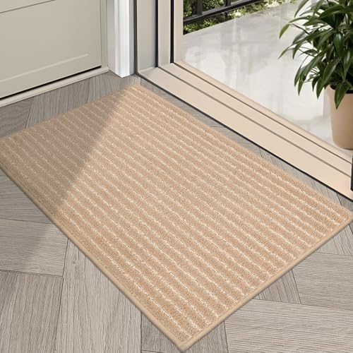 COSY HOMEER Low Profile Door Mat 50 x 80cm, Non-Slip Indoor Doormats Non-Slip Indoor for Entrance, Entry way, Front Door, Machine Washable, Beige