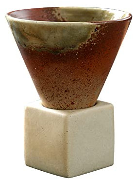 Coarse Pottery Coffee Mugs, Japanese Style Ceramic Tea Cups Triangular Cone Shape Porcelain Retro Mug with Square Base Heat Resistant Funnel Mugs Espresso Latte for Home Picnic Office (Type 3)