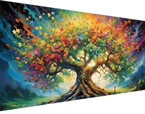 Diamond Painting Grand Format 125x50cm - Arbre de Vie Couleur, Loisirs Créatifs Adultes Set, Peinture Diamant, Broderie Point de Croix Cadeau Décoration Murale