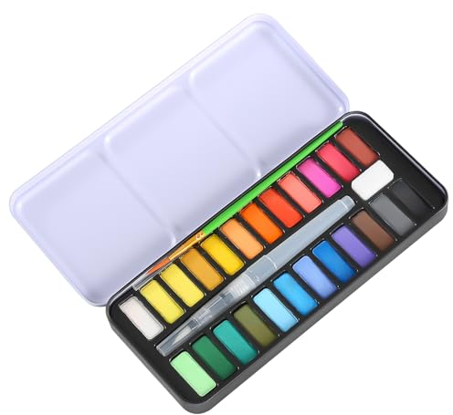 coffret peinture enfant, kit peinture adulte, Ensemble de 24 couleurs avec Pinceau, pinceau réservoir d'eau, Éponge, Idéal pour les enfants et les artistes.