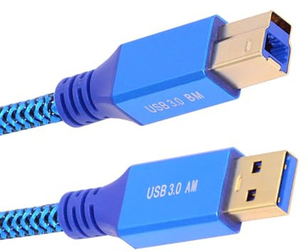 NFHK USB 3.0 Typ-A Stecker auf USB 3.0 Typ-B-Stecker, Kabelverlängerung, blau, 5 Gbit/s für Disk SSD Kamera Daten 30 cm