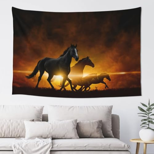 VANANI Wandbehang Pferde rot leuchtende Wolken Einfache Installation Wohnzimmer Schlafzimmer Dekoration Wandkunst Wandteppich (102 x 152 cm)