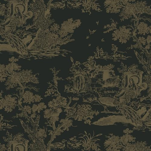 Yomshi Selbstklebende Tapete Schwarz 41X300cm Klebefolie Vinyl Wandtapete Braun Bäume und Tier Tapete Wasserdicht Dekorfolie Vintage Tapeten für Wohnzimmer Schlafzimmer Wand und Möbel