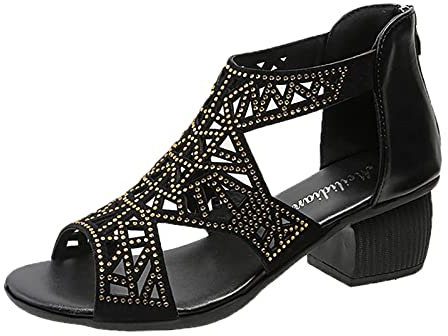 Women's Rose Gold Size 6 UK Wide Ankle-Strap Dressy Rhinestone Kitten Heel Flat Sandals