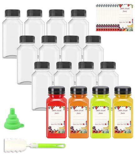 ACEWARMS 20 Pcs Plastic Bottles, Juice Bottles with Lids, 8oz/250ml Empty Reusable Plastic Ginger Shot Bottles with Lids, Small Plastic Bottles, Bulk Water Bottles,Smoothie Bottle