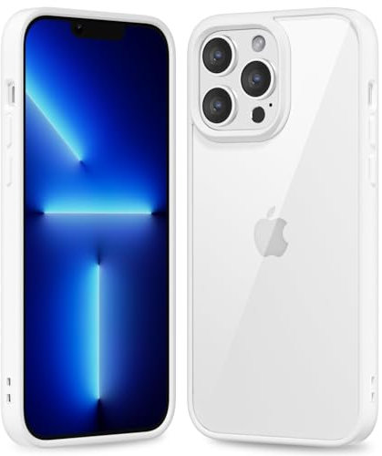 oakxco Thin Slim Clear case for iPhone 13 Pro Max, Transparent Hybrid Hard Shell Plastic & Soft Silicone Rubber Bumper, Non-Yellow Acrylic Protective Lightweight Cover for Women, White
