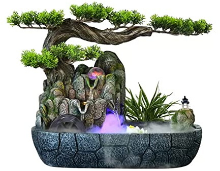 Zimmerbrunnen/Wasserbrunnen Zimmerwasserbrunnen Harz Chinesischer Kunstbaum Steingarten Tischbrunnen Mit Rollender Kugel Zen-Brunnen Für Heimbüro Schlafzimmer Schreibtischdekoration Tischwasserbrunne