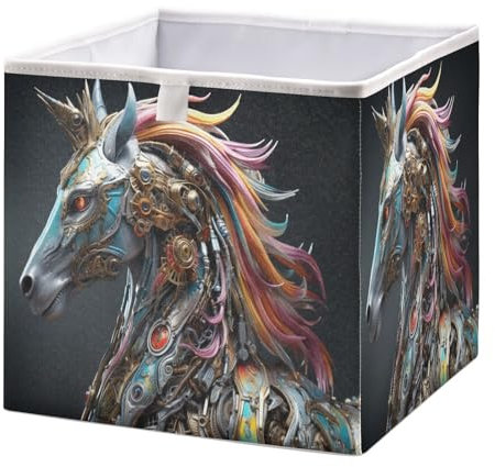 NYYYTTTEU Cooles Roboter-Einhorn Kleidung Spielzeug Box Faltbare offene Aufbewahrungsboxen Organizer großer Kapazität mit Deckel für zu Hause