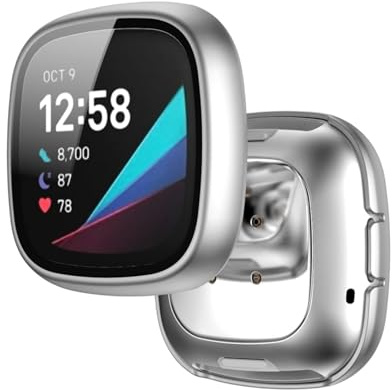 Hülle mit Displayschutz Kompatibel mit Fitbit Versa 3/Sense, Gehärtetes Glas Ultradünne PC Rundum Hart Schutzhülle für Fitbit Versa 3/Sense (Klar)