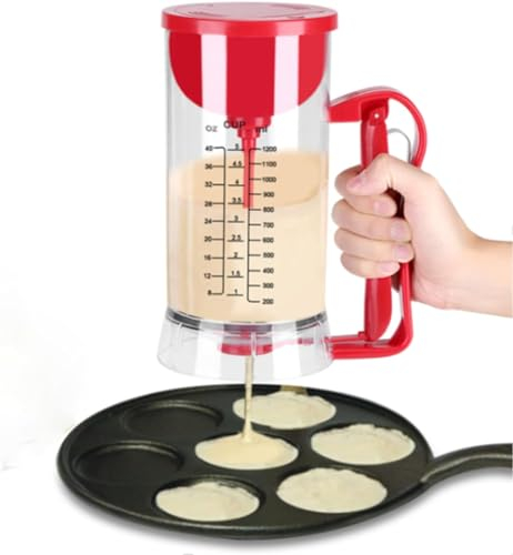 FIYSON Elektrische Teigportionierer, 1200ml Messbecher Kabelloser Teigspender Mit Präziser Skala, Cupcake-Teigportionierer, Mix Gebäck Krug Waffel Messbecher Mit Quetschgriff, Batteriebetriebene