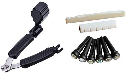 1 jeu de chevalet et sillet pour guitare acoustique à 6 cordes et 1 enrouleur de cordes de guitare 3 en 1