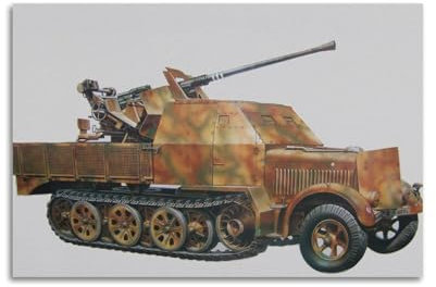 WZKTCL Poster mit Militärfahrzeug aus dem Zweiten Weltkrieg, 3,7 cm, Flak 37 Sd.kfz 7-1, dekoratives Gemälde, Leinwand, Wandposter und Kunstdruck, moderne Familienschlafzimmer-Dekoration, Poster, 30 x