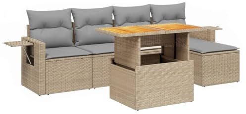 vidaXL Garten Sofagarnitur mit Kissen 6-TLG., Gartenmöbel Gartengarnitur, Sitzgruppe Sitzgarnitur, Lounge Sofa Garnitur Terrasse, Beige Poly Rattan