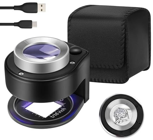 YORWHIN 45X Juwelierlupe mit 6 Licht Wiederaufladbare,Lupe Ständer Desktop Portable Münze Lupe Metall Auge Skala Nähen Vergrößerungsglas für Textil Optische Schmuck Werkzeug Münzen Währung