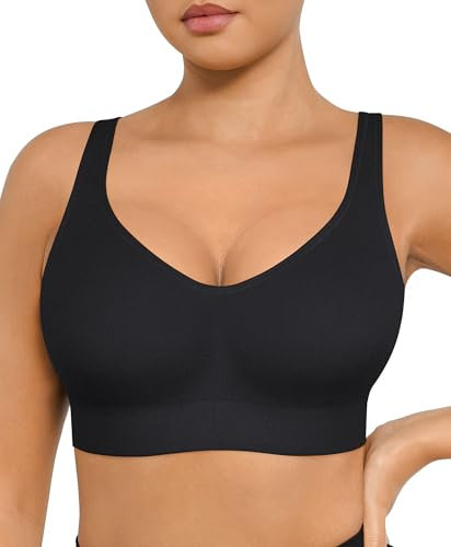 FeelinGirl Wireless Bras for Women No Underwire Bralettes Adjustable Straps Bra Womens Soft Cups Bralettes Underoutfit Seamless Everyday Bras Black M