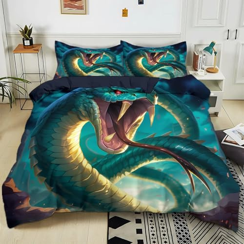 Generisch Bettwäsche Set 135x200 cm Fantasietier Grüne Schlange 3D Bettwäsche Polyester Baumwolle Weiche Atmungsaktiv Wendebettwäsche Bettbezug, Einzelbett Doppelbett Bettbezug Set