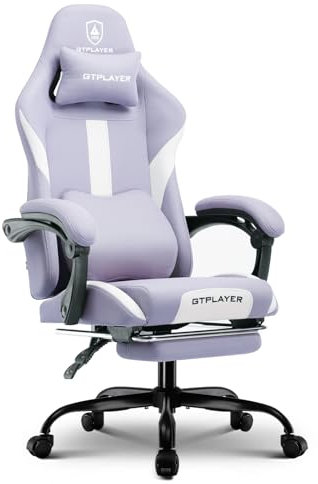 GTPLAYER Fabric Gaming Chair, Ergonomic Computer Chair with Footrest Lumbar Support Heavy Duty High Back Adjustable Height Svivel Office Desk Chairs (Purple)