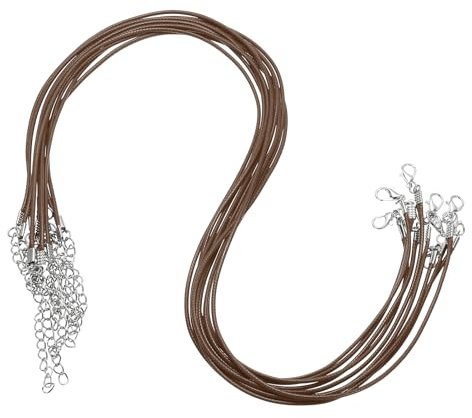 sourcing map 10pcs 20 Inch Waxed Necklace Cord, Bulk Necklace String with Clasp 1.5mm Waxed Leather Cord Rope for Jewelry Making DIY Bracelet Pendant,Light Brown