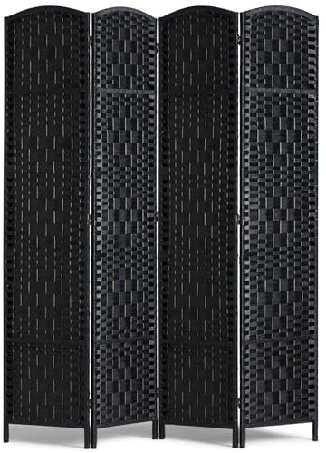 VEVOR Raumteiler Raumtrenner Paravent Deko mit 4 Paneelen, handgewebte Faltbare Sichtschutzwände mit Scharnieren, tragbare und freistehende Raumteiler zur Raumtrennung, schwarz 1795x1630x19mm