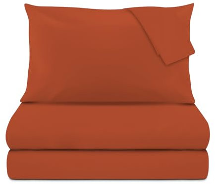 KASANOVA Set lenzuola matrimoniale in raso di cotone 100% - completo letto 4 Pezzi, morbido e traspirante, effetto seta (Ruggine)