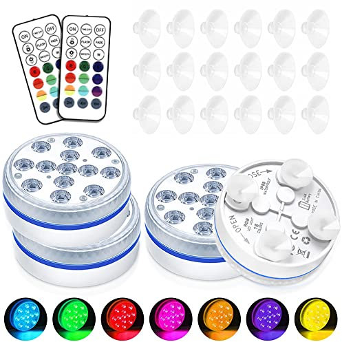 yotutun Lumière LED Submersible, Eclairage Piscine LED avec Télécommande RF et Ventouse Étanche IP68 Éclairage Submersible Multi-couleur pour Jardin, Baignoire, Spa, Vase (4 Pièce)